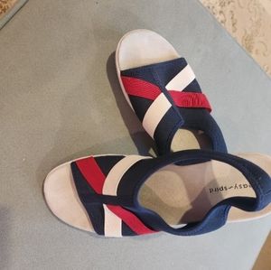Easy Spirit Maize Red White and Blue Sling Back Stretch Sandals 10W